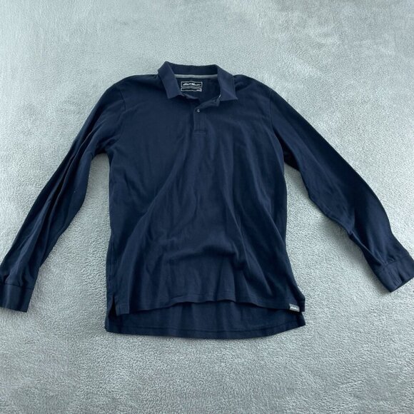 Eddie Bauer Mens Navy Blue Cotton Long-Sleeve Polo Shirt TL Size 0918 - Picture 1 of 8